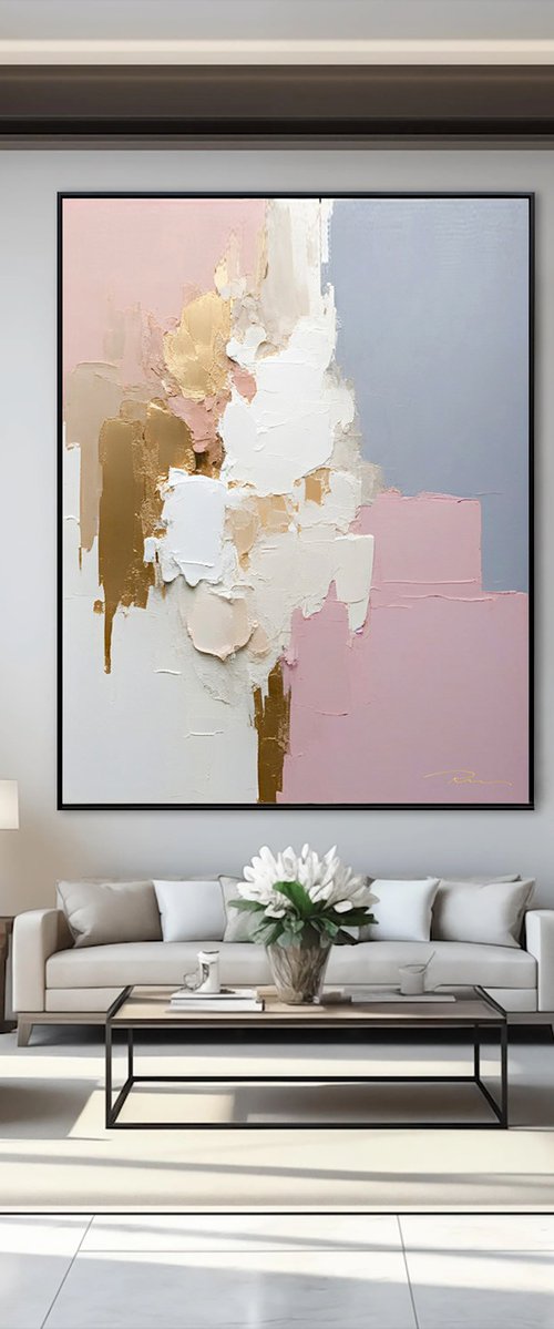 Oversized Pink and Gold Abstract by Indie Ru