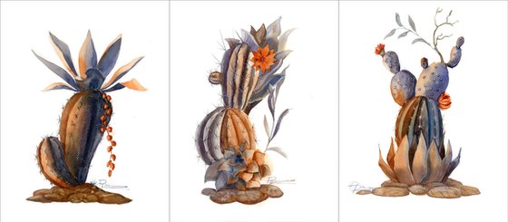 Set of 3 Watercolor Cactuses