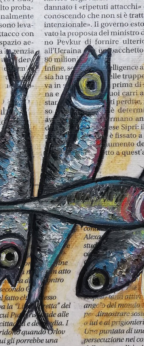 Fishes with Lemon on Newspaper by Katia Ricci