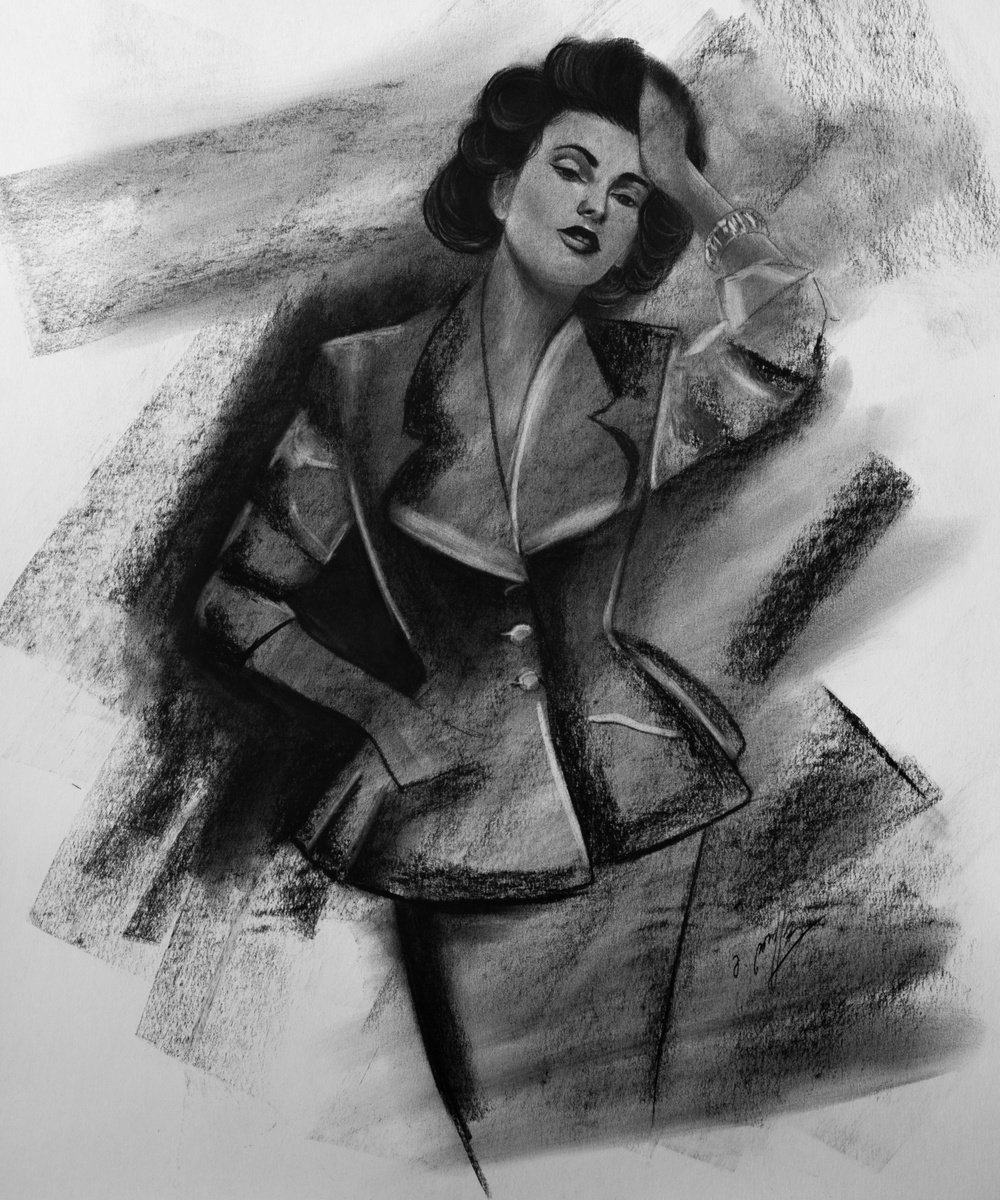 Abstract Portrait Charcoal Drawing By Mariam Darchiashvili, 20 X 24", Untitled, Original Artwork