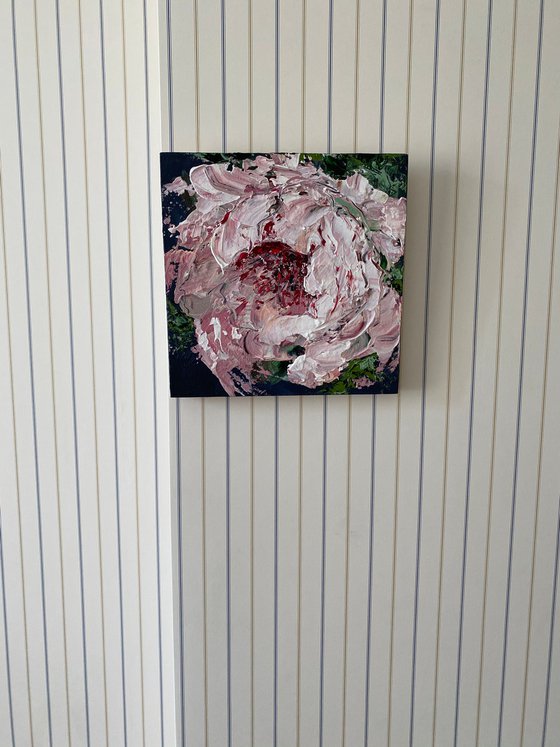 Light pink peony original painting on canvas flowers