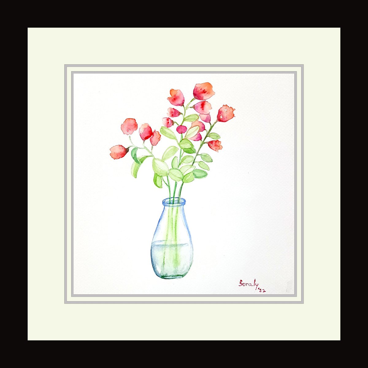 Photorealistic Botanical Watercolour By Sonaly Gandhi, 11 X 11", Flowers 13, Original Artwork