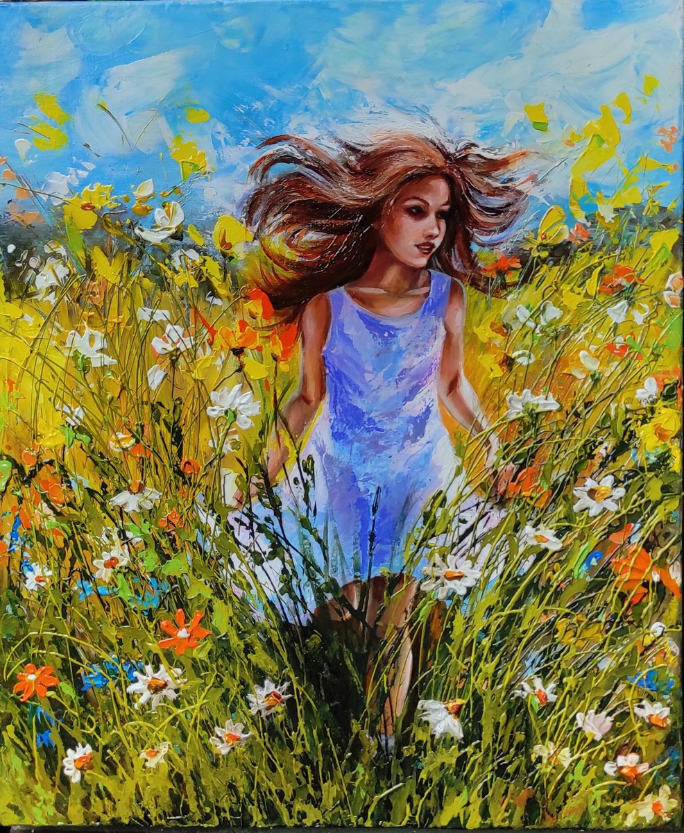 Expressive Portrait Acrylic Painting By Elena Kraft, 20 X 24, Ginger Fun, Original Artwork