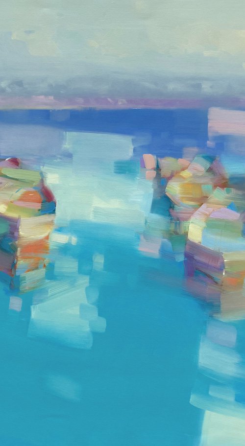 Canoes, Original oil painting, Handmade artwork, One of a kind by Vahe Yeremyan