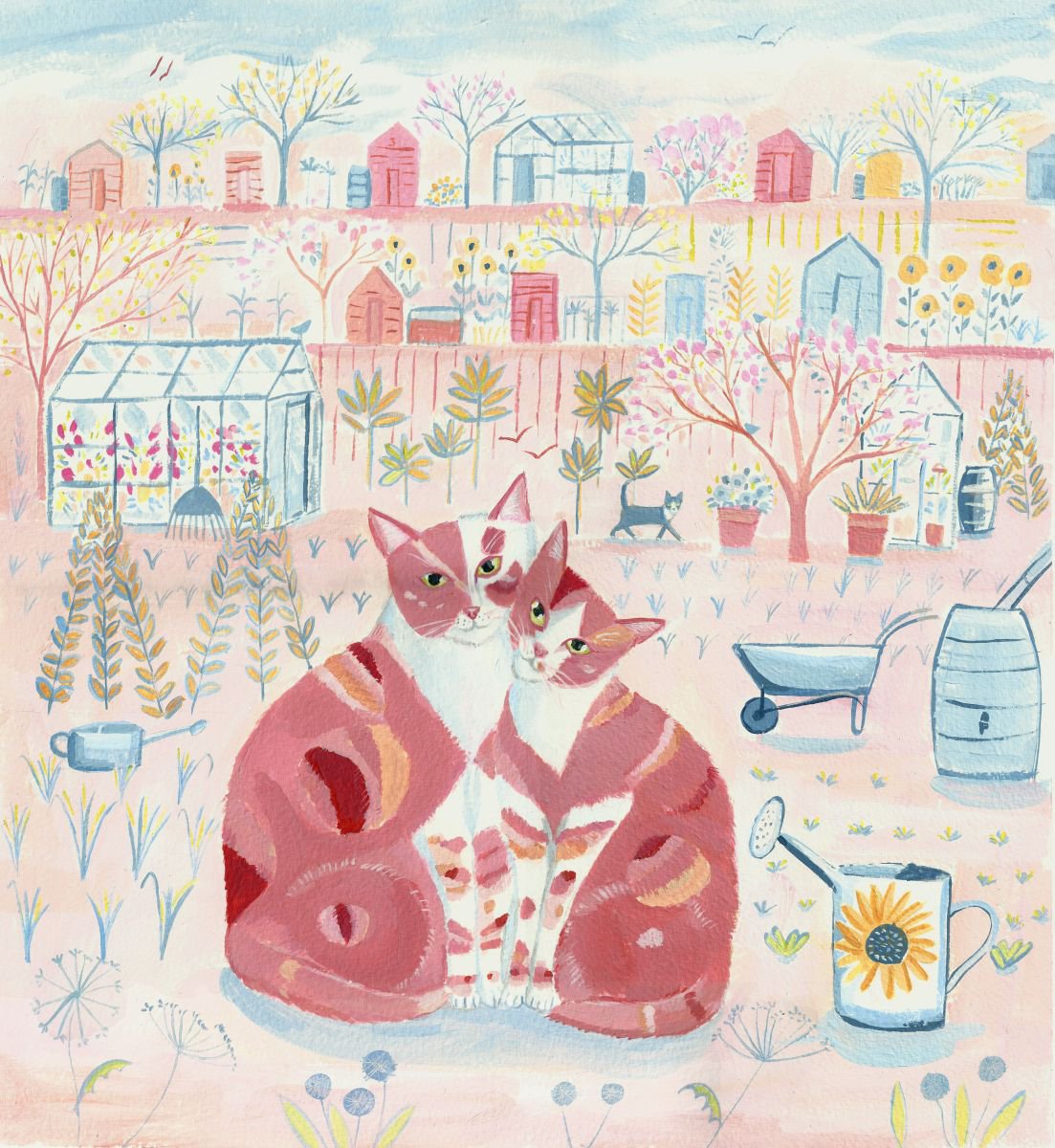  Cats With Allotments By Mary Stubberfield, 14 X 15, Artwork For Sale On Artfinder