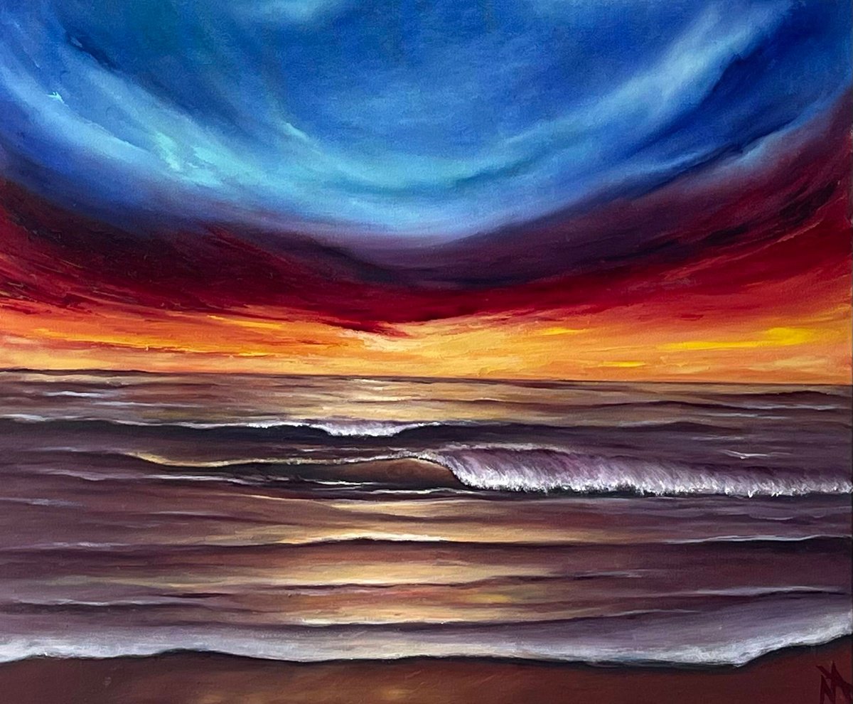 Expressive Landscape Oil Painting By Anastasiia Novitskaya, 24 X 20, Sunset, Original Artwork