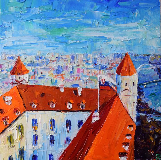 Bratislava Castle impasto original OIL PAINTING on canvas, Slovak landscape