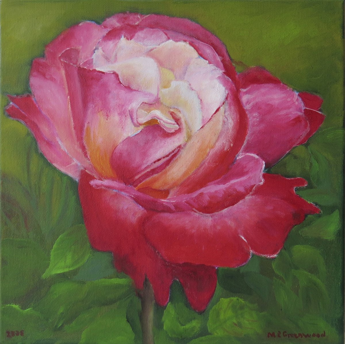 Impressionistic Botanical Oil Painting By Maureen Greenwood, 12 X 12", A Rose For My Love, Original Artwork