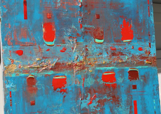 Primitive Blue, Red, Copper Abstract Concept