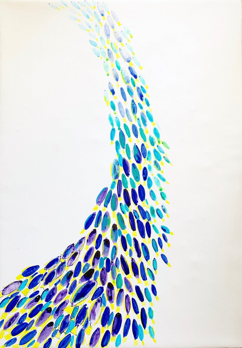 Impressionistic Animal Oil Painting By Olga Pascari, 28 X 39", Underwater Fish, Original Artwork