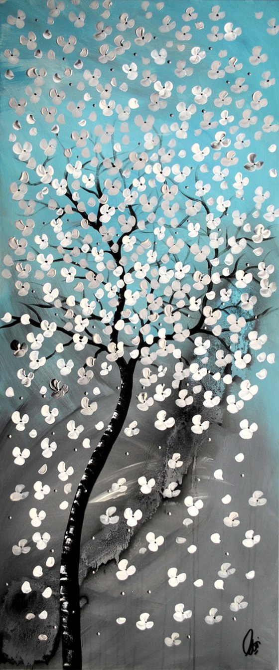 Silver Blossoms II acrylic abstract painting flowers blossoms nature painting canvas wall art
