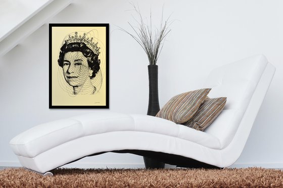 Queen Elizabeth II Vibrations 1 - Mixed Media Painting Art on Aqua Fine Art Paper