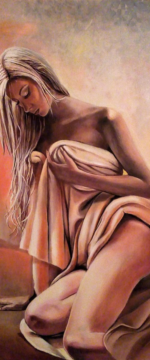 " Golden Memory " - 80 x 100cm Original Oil Painting Nude Erotic by Reneta Isin