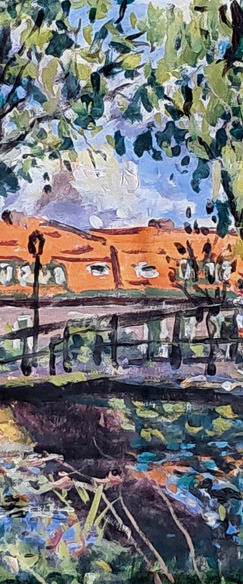 Bridge to red roofs by Dimitris Voyiazoglou