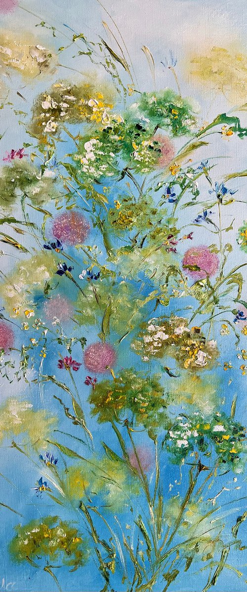 GENTLE MUSE - Wildflowers. Dandelions. Floral abstraction. Inspiration. Light blue. Extravaganza. Bouquet. Colorful. by Marina Skromova