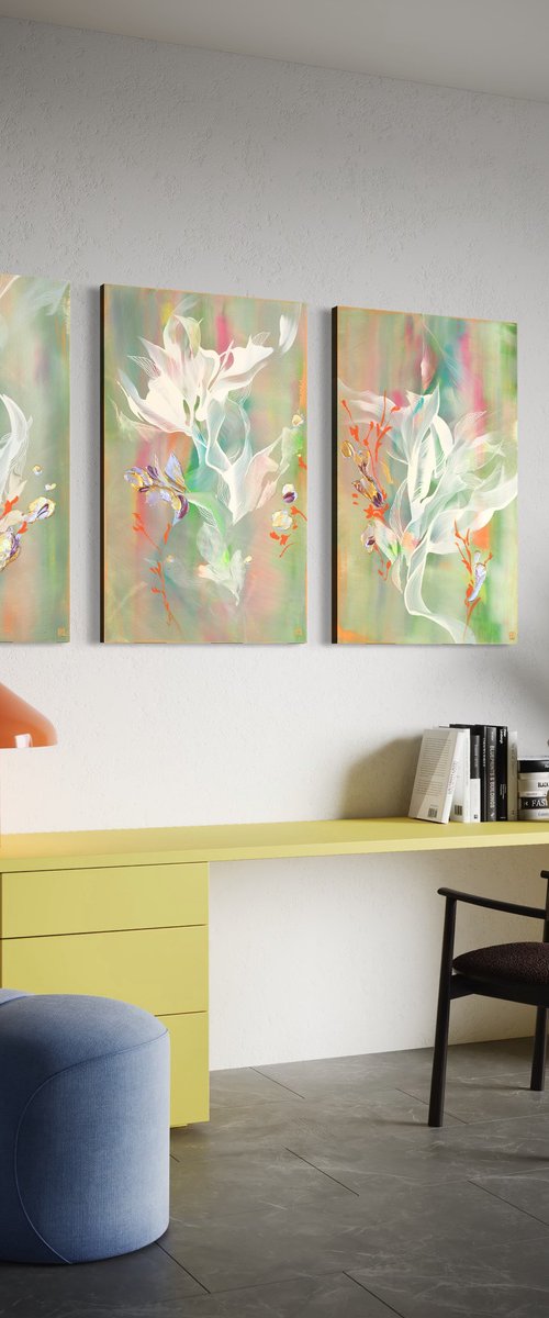 Movement Study in Pastel Chroma Triptych by Novi Lim