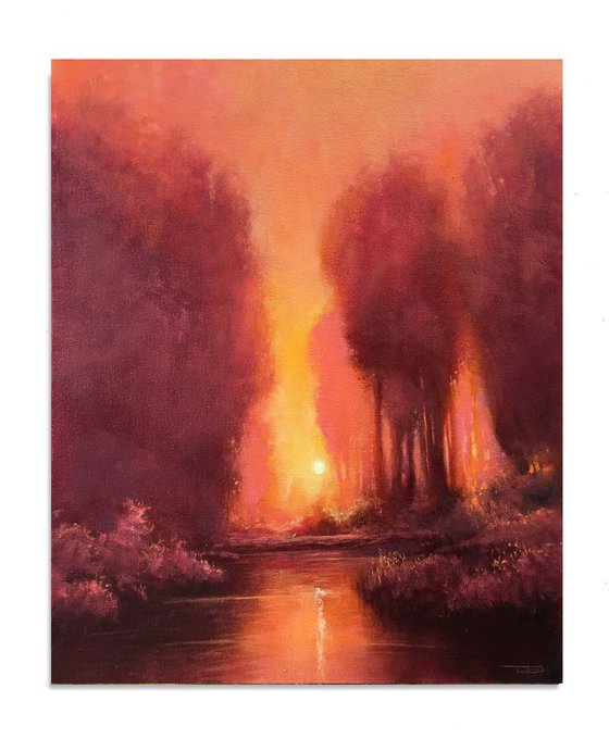 Warm Sunset Reflections impressionist sunset landscape