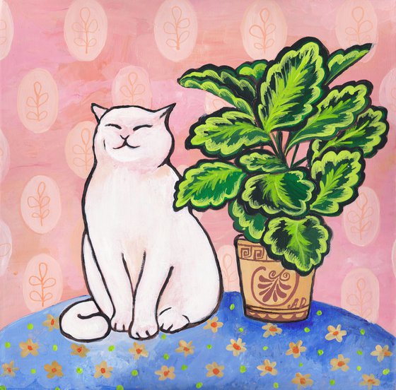 "My happy cat" Maximalist Modern Matisse-Inspired Original Painting