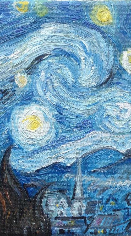 "Starry night" Copy on mini 15x20 canvas by Leysan Khasanova