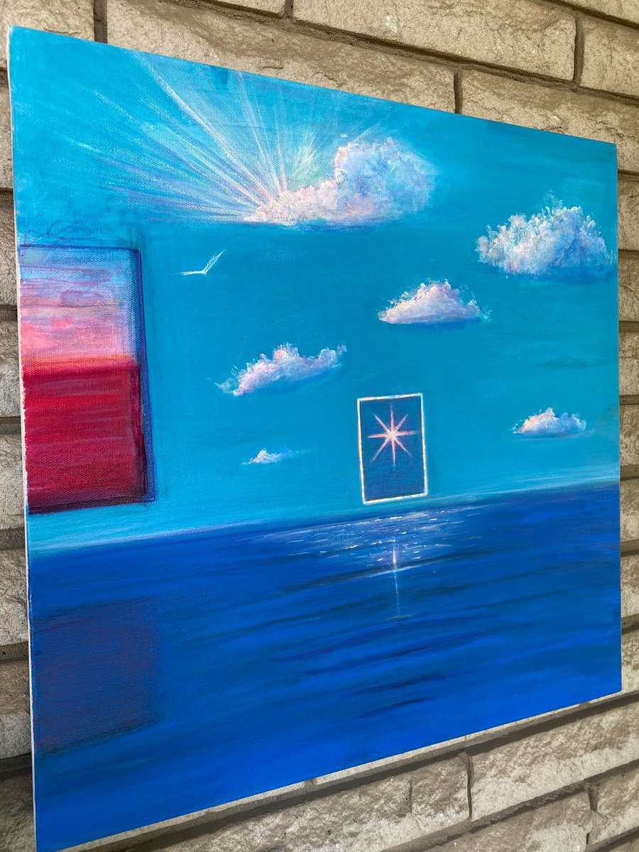 Surrealistic Landscape Acrylic Painting By Samah Kthar, 24 X 24", Window To The Soul, Original Artwork