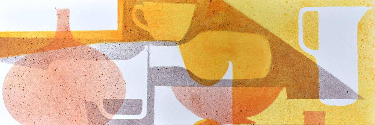 Abstract Acrylic Painting By Hilde Hoekstra, 47 X 16, Stillife Yellow To Red-1, Original Artwork