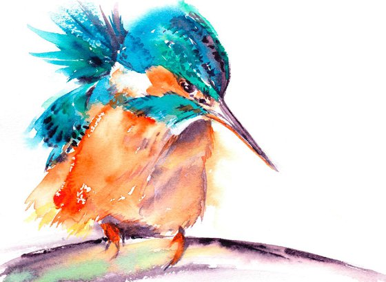 Kingfisher painting, Kingfisher in watercolour, Original Watercolour Bird painting