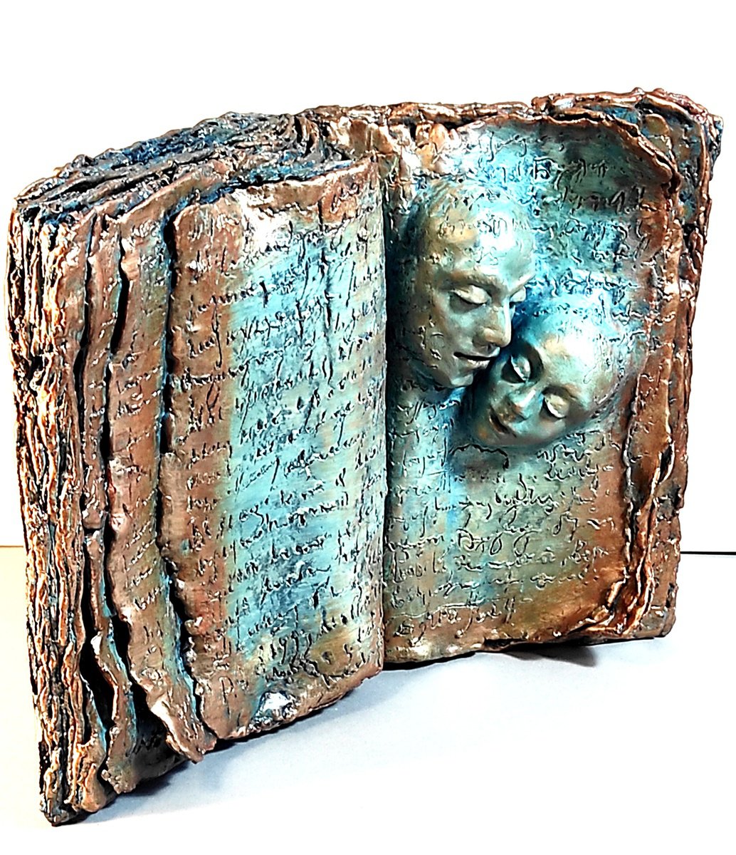 Expressive Portrait Sculpture By Elena Kraft, 15 X 11, Love Memory, Original Artwork