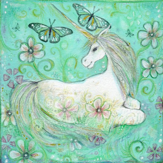 Unicorn original art monoprint unicorns reverie painting print limited edition