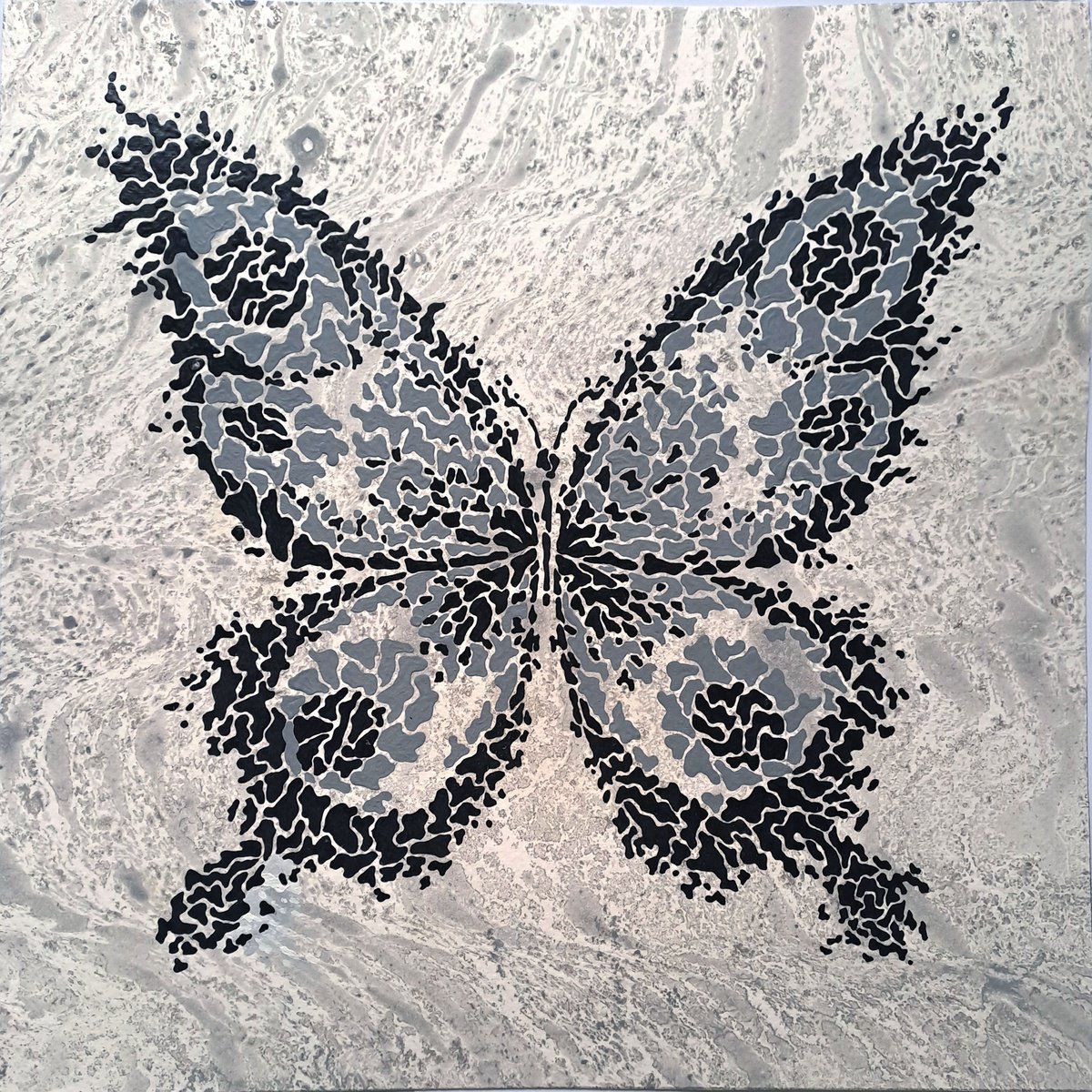 Abstract Animal Acrylic Painting By Mariia Raskin, 10 X 10", Butterfly «Night Wind», Original Artwork