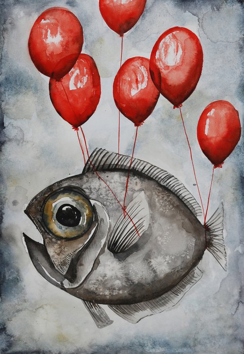 Fish With Red Balloons by Evgenia Smirnova