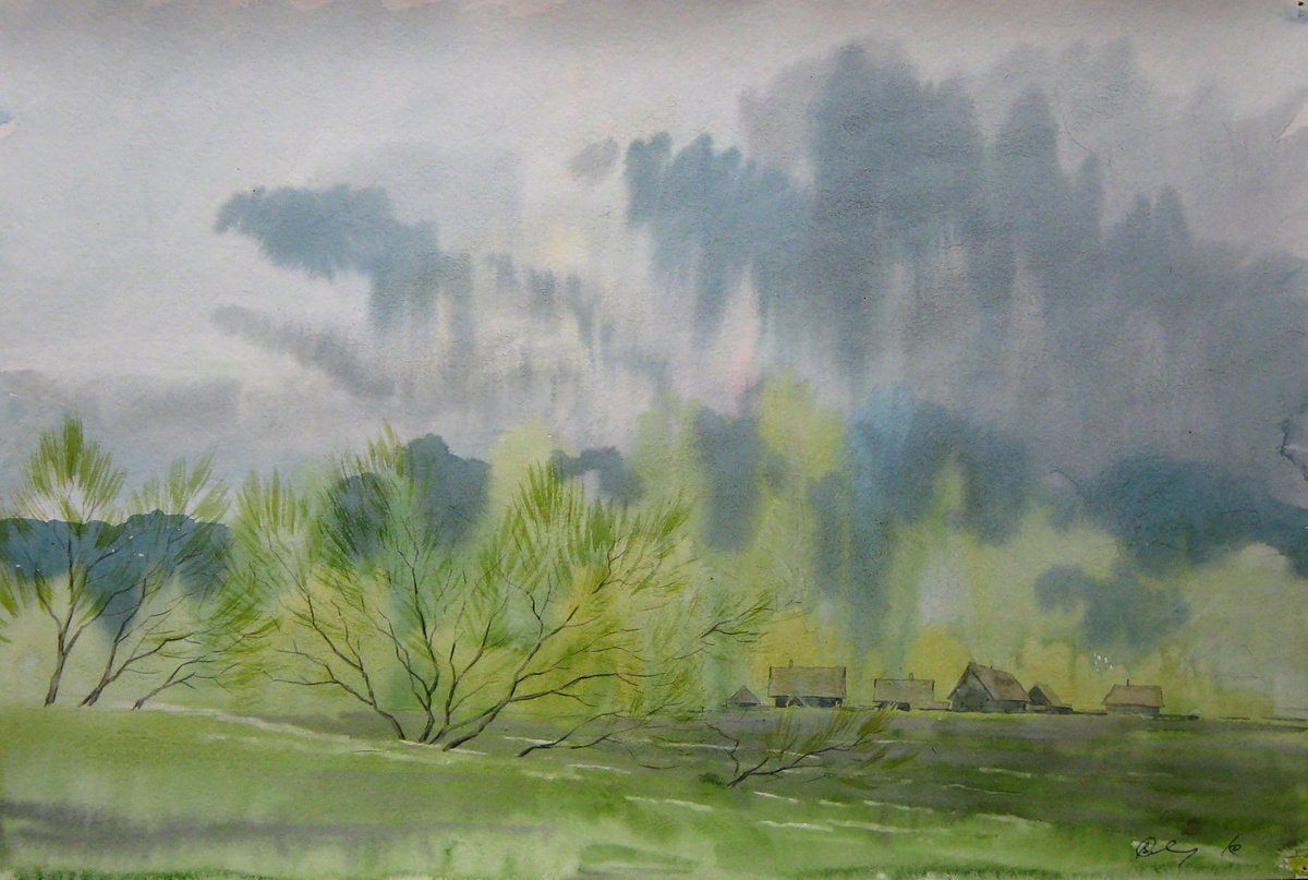 Impressionistic Landscape Watercolour By Valeriy Savenets-1, 18 X 12", After A Thunderstorm, Original Artwork