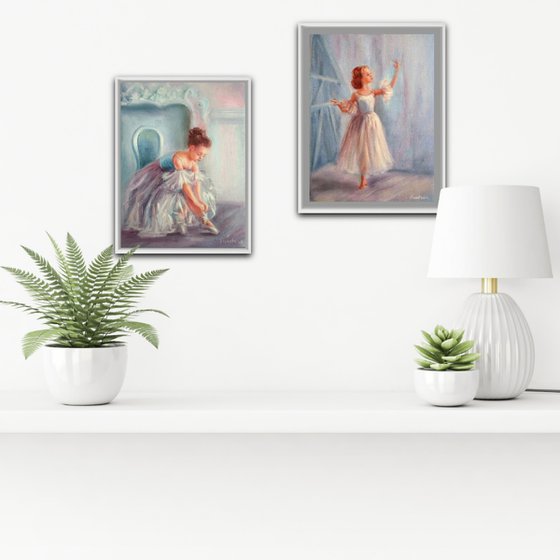 Set of 2 paintings Ballet dancers Little Ballerina Dancing Baby Girls