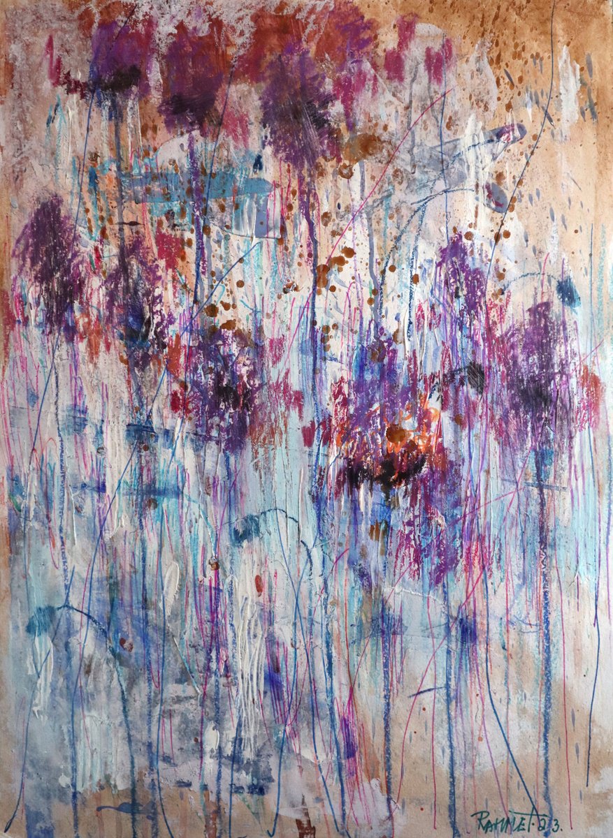 Impressionistic Botanical Acrylic Painting By Rakhmet Redzhepov, 17 X 23", Fantasy With Flowers 76, Original Artwork