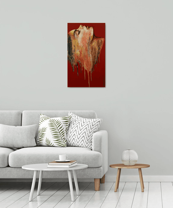 " Liquid beauty I" Original mixed media painting on fabric 47x80x2cm.ready to hang