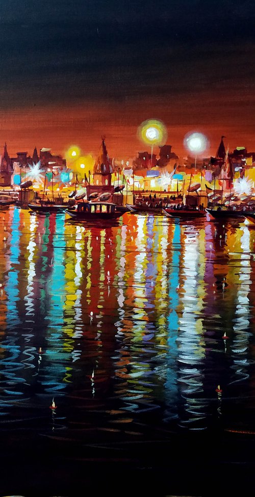 Colorful Night Varanasi Ghats by Samiran Sarkar