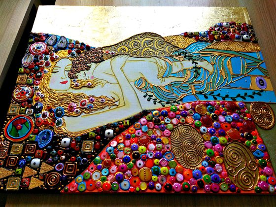 Mother and child (Klimt inspired). Natural precious stones & mosaic