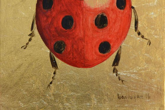 My Little Golden Ladybug Oil Painting on Lacquered Golden Leaf