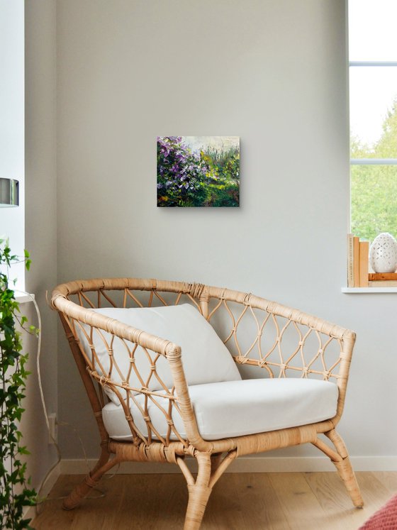 Lilac on green background