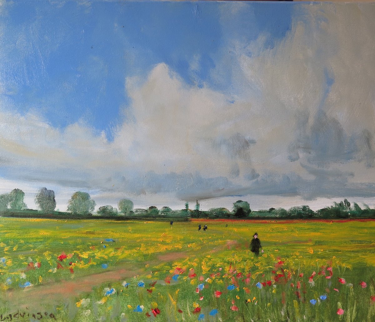 Impressionistic Landscape Oil Painting By Malcolm Ludvigsen, 24 X 20", Meadow Near York, Original Artwork