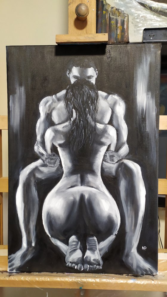 You are the reason I could fly, original erotic nude oil painting, Gift