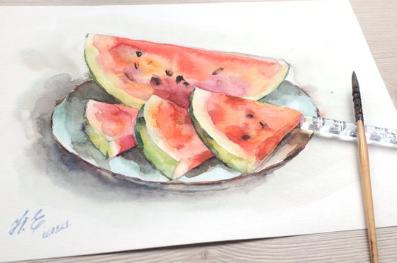 Watermelon, Watercolor sketch, study from life