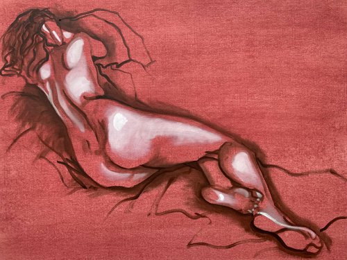 Reclining Nude (Red) by Tarja Laine