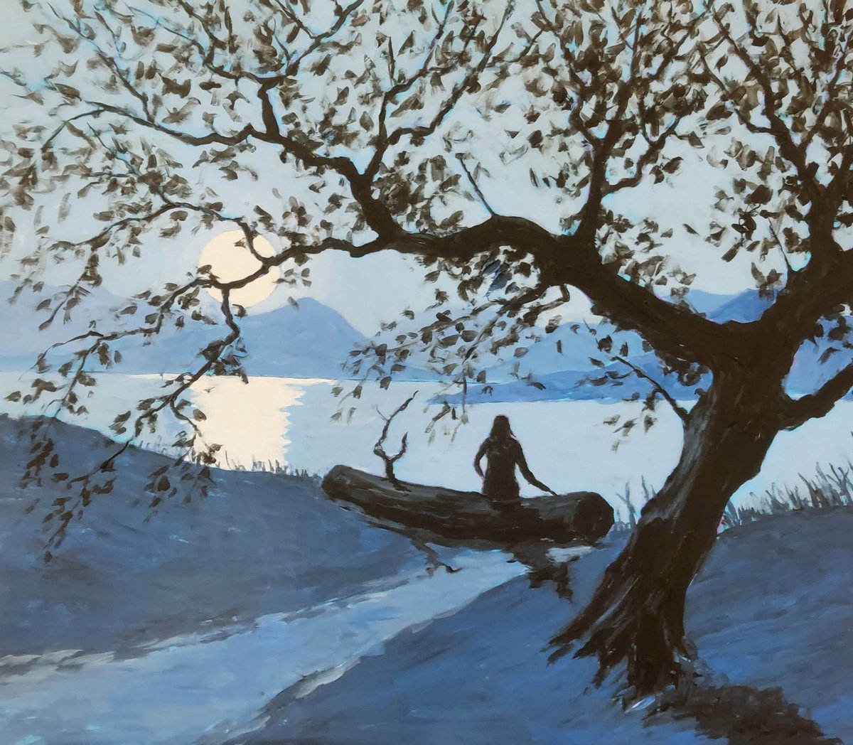 Landscape Acrylic Painting By Colin Ross Jack, 30 X 26, Moonlight, Original Artwork