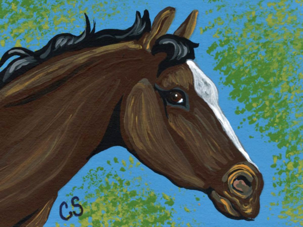 ACEO ATC Original Painting Brown Horse Farmyard Animal Pet Equine Art-Carla Smale by carla smale