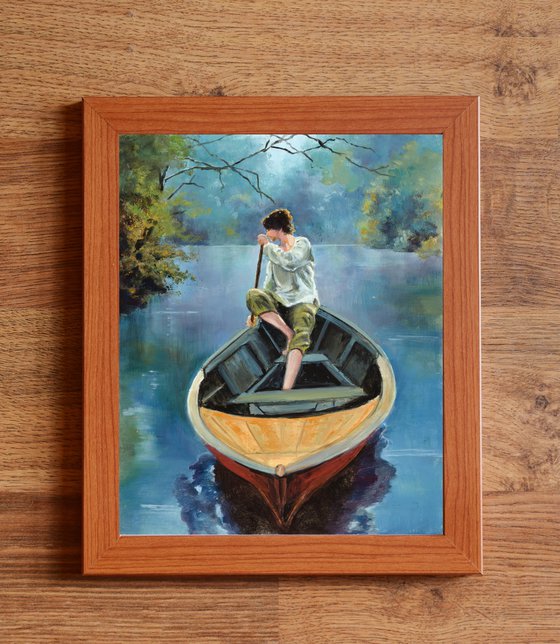 Young man on a river boat