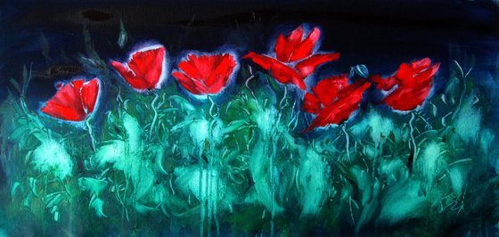 Poppies at night