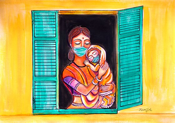 Mother and child window to the world art corona pandemic