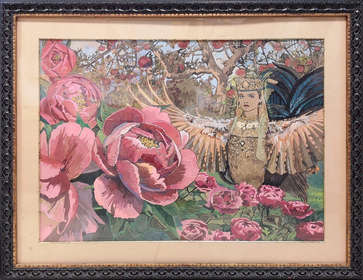 Watercolor illustration. Russian fairy bird by Maria Barkovskaya