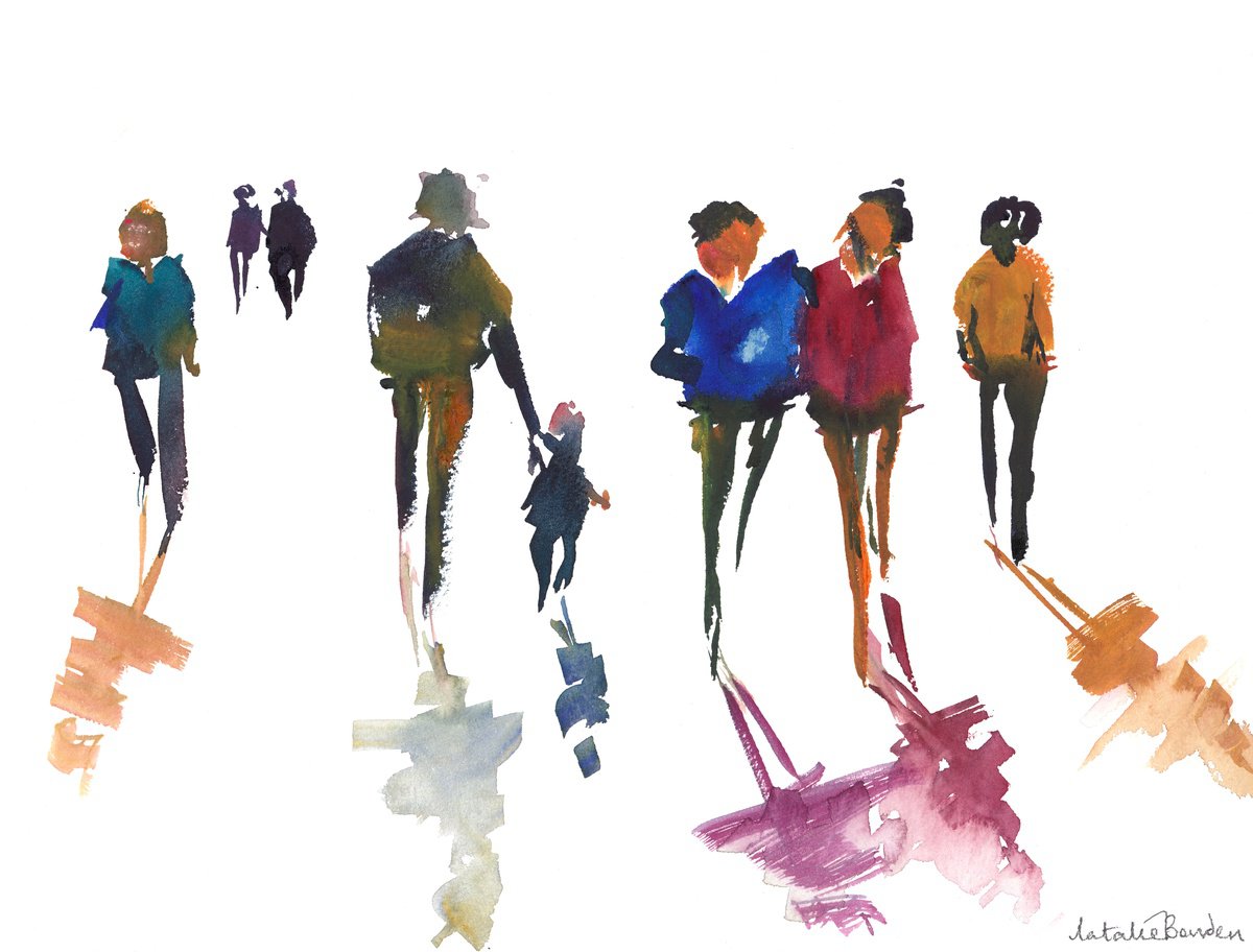 Expressive Portrait Watercolour By Natalie Bowden, 20 X 14", Promenade, Original Artwork