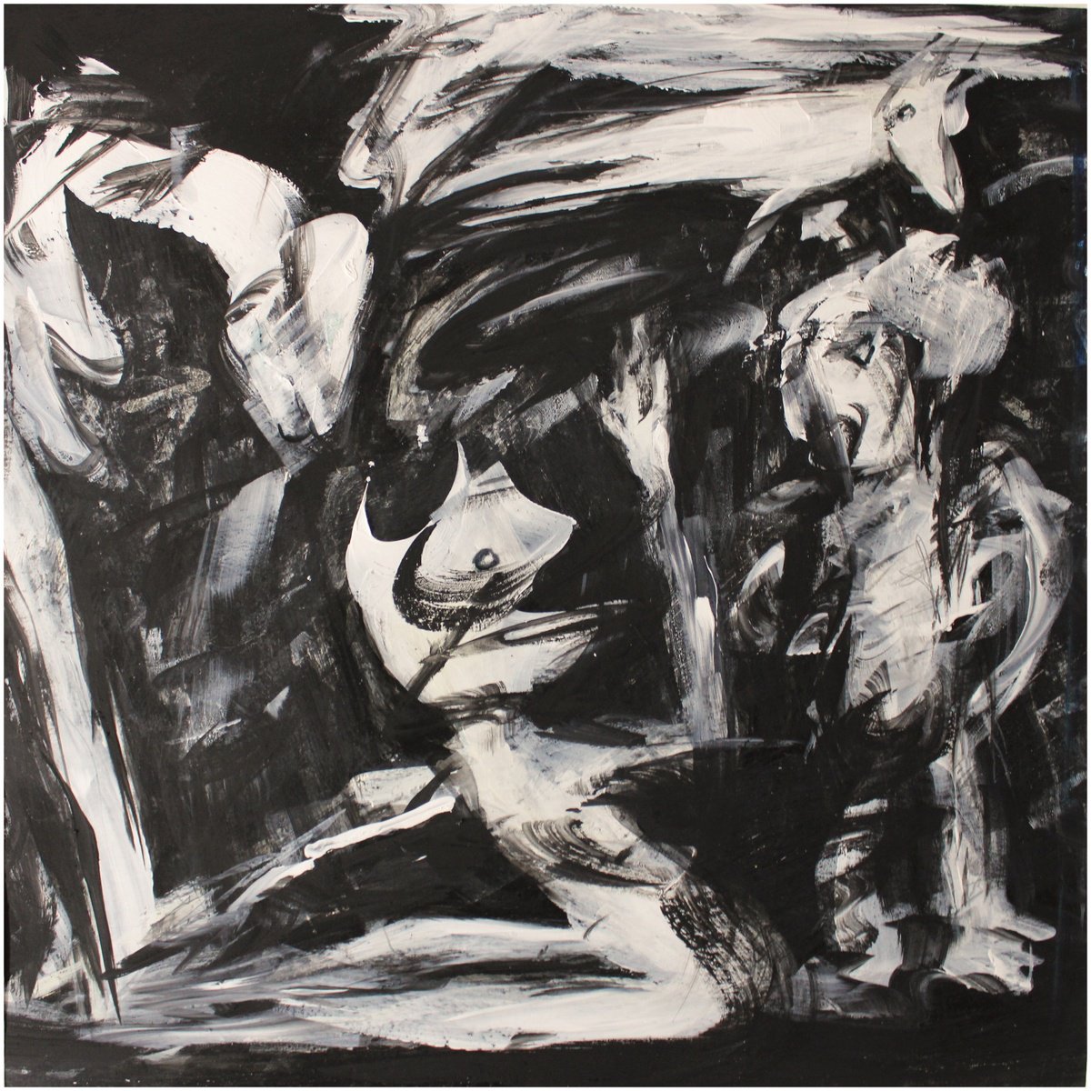 Expressive Animal Acrylic Painting By Victorine Follana, 28 X 28", Animisme, Original Artwork